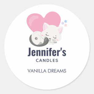 Cute White Kitty Cat Sleeping Candle / Soap Classic Round Sticker