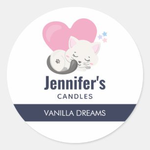 Cute White Kitty Cat Sleeping Candle / Soap Classic Round Sticker