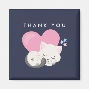 Cute White Kitty Cat Sleeping Thank You Magnet