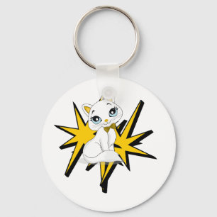 Cute White Kitty Pop Art Illustration Keychain