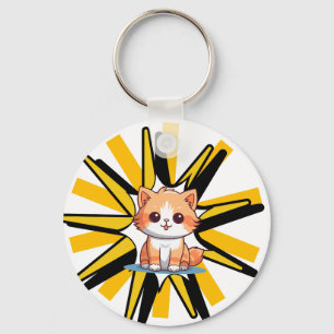 Cute White Kitty Pop Art Illustration Keychain