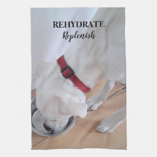 Cute White Labrador Mix Puppy Dog Drinking Water Kitchen Towel