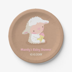 Cute White Lamb and Bottle Baby Shower Supplies Paper Plate