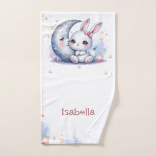 Cute white little bunny and the moon bath towel set