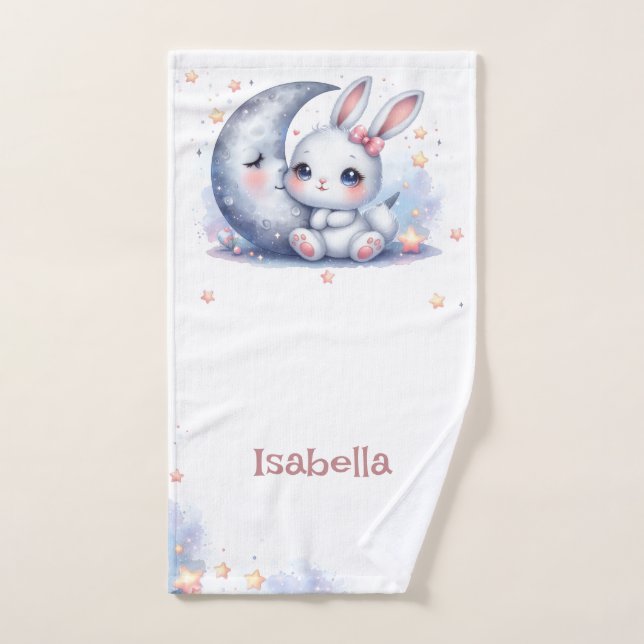Cute white little bunny and the moon bath towel set (Hand Towel)
