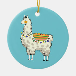 cute white llama cartoon ceramic ornament