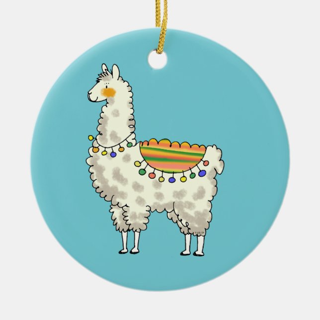 cute white llama cartoon ceramic ornament (Front)
