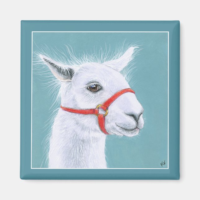Cute White Llama magnet (Front)