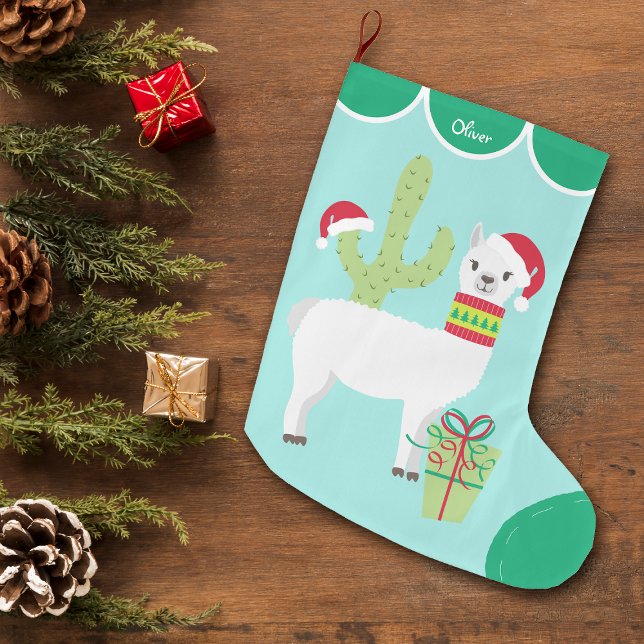Cute White Llama Santa Hat Large Christmas Stocking (Creator Uploaded)