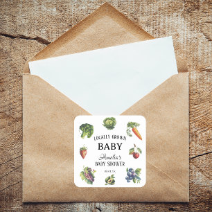 Cute White Locally Grown Baby Shower Square Sticker