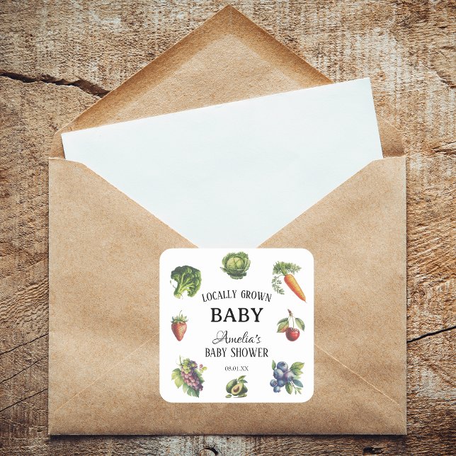 Cute White Locally Grown Baby Shower  Square Sticker (Creator Uploaded)