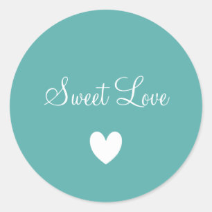Cute White Love Heart Teal Blue Personalized Classic Round Sticker