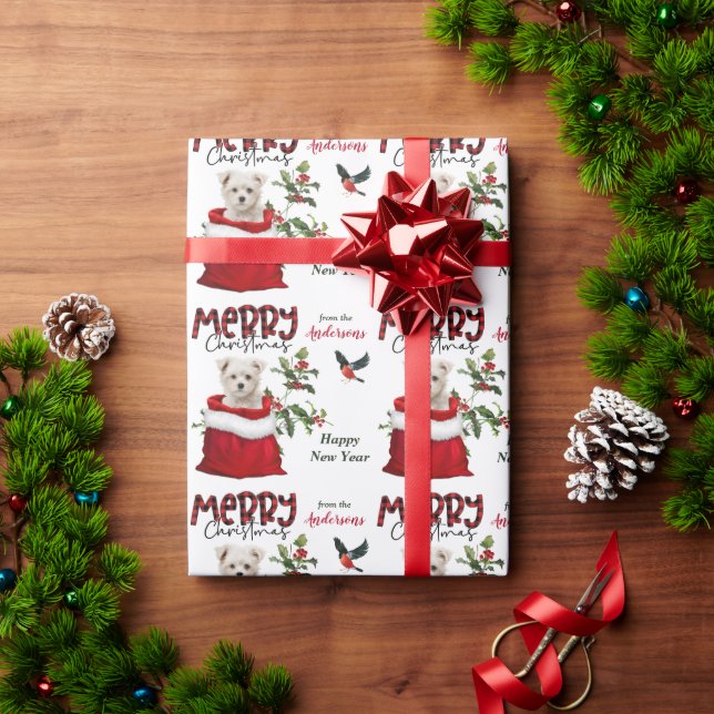 Cute White Maltese Puppy Christmas Gift Bag Wrapping Paper (Holiday Gift)