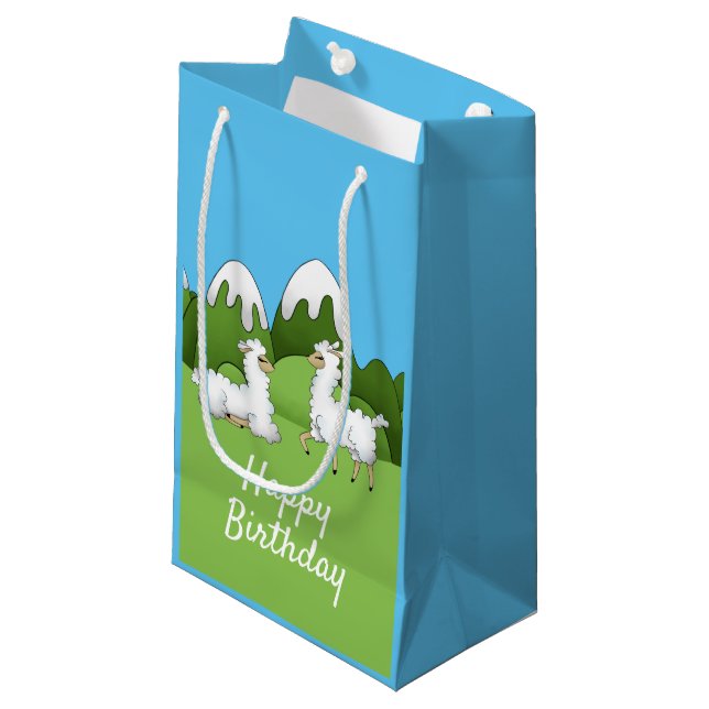 Cute White Mountain Llamas Small Gift Bag (Front Angled)