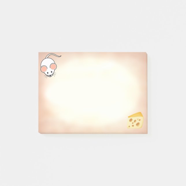 Cute white mouse & cheese on beige post-it notes (Front)
