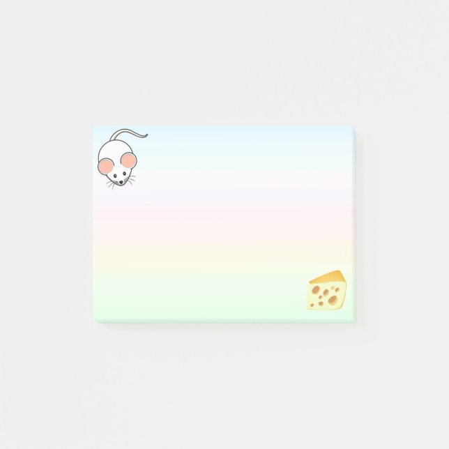 Cute white mouse & cheese on pastel colours post-it notes (Front)