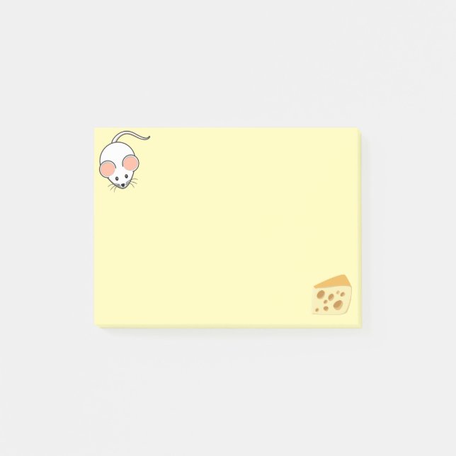 Cute white mouse & cheese on yellow post-it notes (Front)