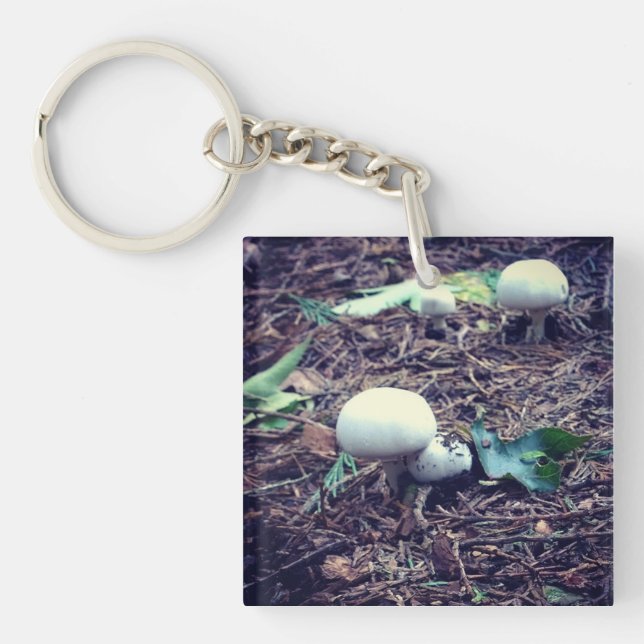 Cute White Mushrooms Keychain (Front)