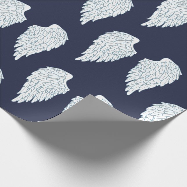 Cute White & Navy Angel Wings Wrapping Paper (Corner)