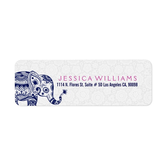 Cute White & Navy Blue Floral Elephant (Front)