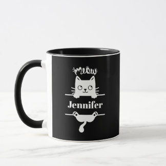 Cute White on Black Personalized Cat Mug