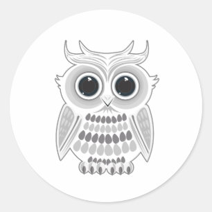 Cute White Owl Big Eyes Kawaii Woodland Animal Classic Round Sticker
