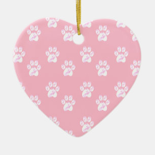 Cute white paw pattern on pink ceramic ornament
