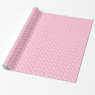 Cute white paw pattern on pink wrapping paper