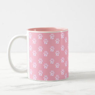 Cute white paws on pink Two-Tone coffee mug