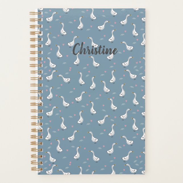 Cute White Pekin Duck Pattern Planner (Front)