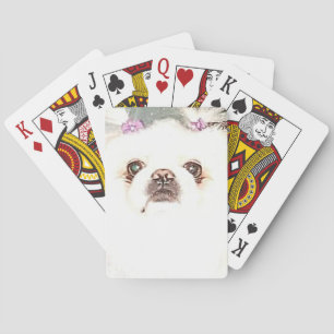 Cute White Pekingese Dog Bicycle Playing Cards
