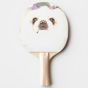 Cute White Pekingese Dog Ping Pong Paddle