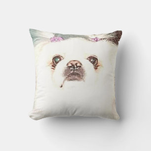 Cute White Pekingese Dog Throw Pillow