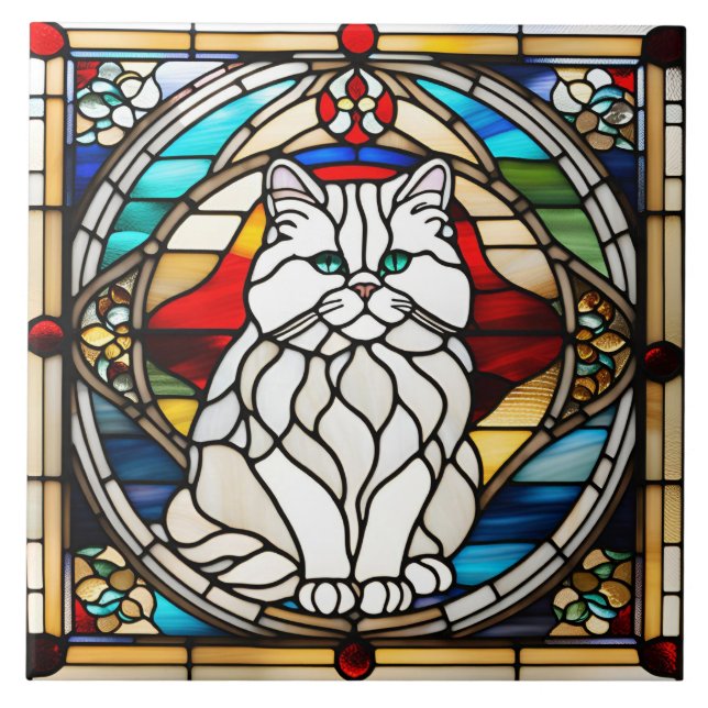 Cute White Persian Cat Decorative Ceramic Tile (Front)
