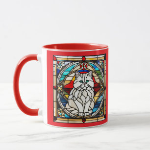 Cute White Persian Cat Stained Glass Mug
