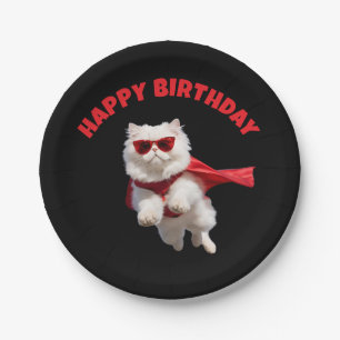 Cute White Persian Cat Superhero Paper Plate