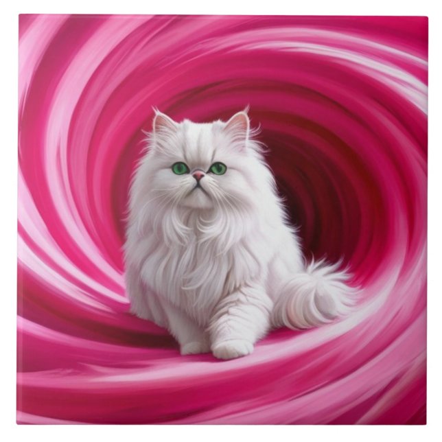 Cute White Persian Decorative Tile (Front)