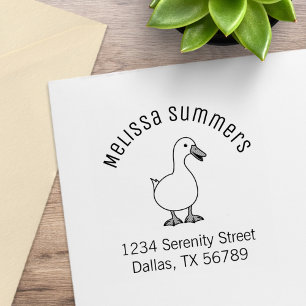 Cute White Pet Duck Arch Address Rubber Stamp