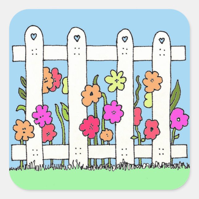 Cute White Picket Fence Square Stickers (Front)