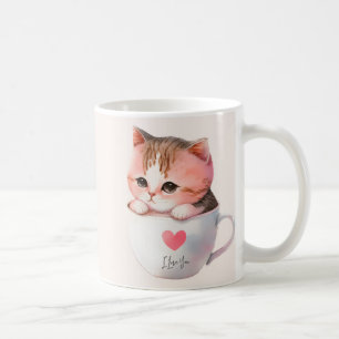 Cute White-Pink Cat in a Tea Cup (2)