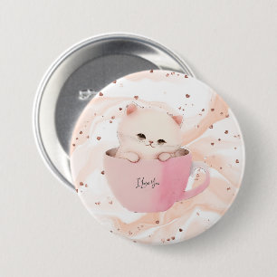 Cute White-Pink Cat in a Tea Cup 3 Inch Round Button