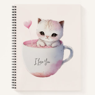 Cute White-Pink Cat in a Tea Cup (4) Notebook