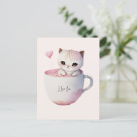 Cute White-Pink Cat in a Tea Cup (4)
