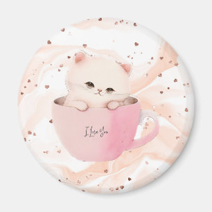 Cute White-Pink Cat in a Tea Cup Magnet
