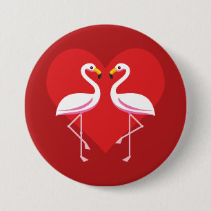 Cute White Pink Flamingos with Red Heart 3 Inch Round Button