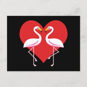 Cute White Pink Flamingos with Red Heart Holiday Postcard