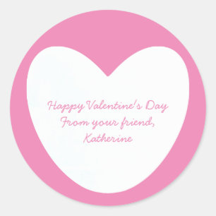 Cute white pink heart classroom Valentine's Day Classic Round Sticker