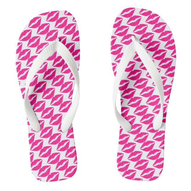 Cute white pink kisses pattern neck tie flip flops (Footbed)