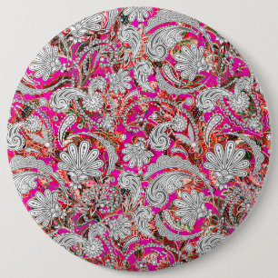 Cute white pink paisley patterns 6 inch round button