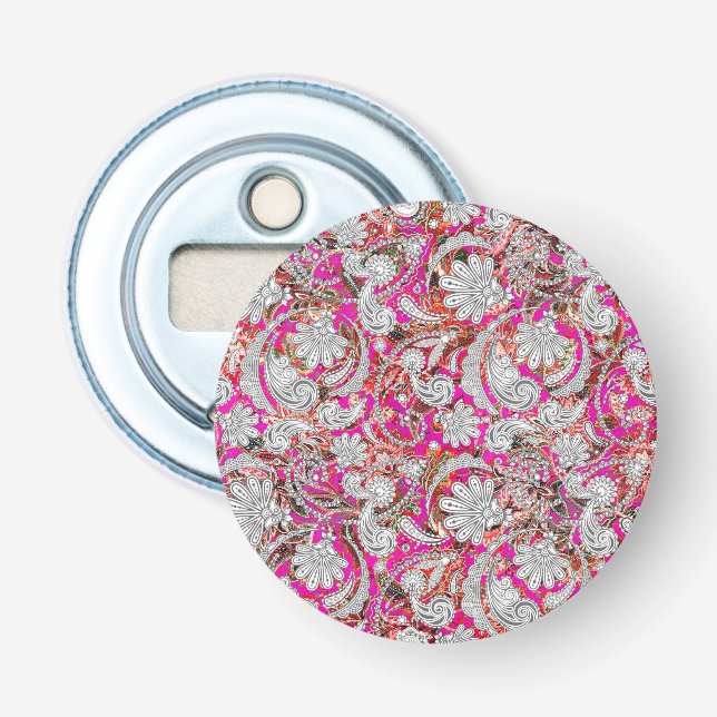 Cute white pink paisley patterns bottle opener (Front)